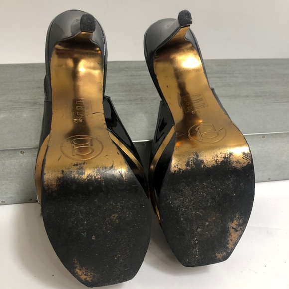 Bebe Leopard Platform Sling Back Stilettos Patented Leather Sz 5 - Picture 7 of 10